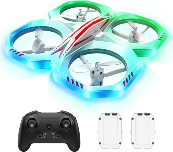 Tecnock Drone for Children, Mini Drone with 11 LED Light Modes, 2 Batteries, Long Flight Time, RC Quadcopter with 3D Flips, Altitude Hold and Headless Mode, Toy Drone for Children and Beginners