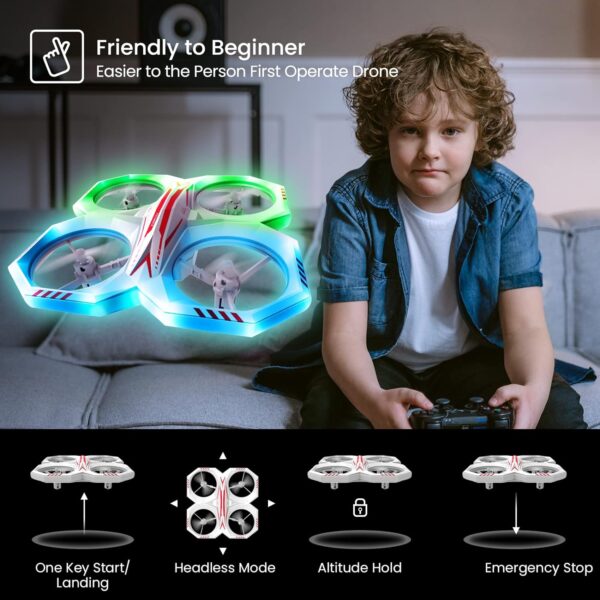 Tecnock Drone for Children, Mini Drone with 11 LED Light Modes, 2 Batteries, Long Flight Time, RC Quadcopter with 3D Flips, Altitude Hold and Headless Mode, Toy Drone for Children and Beginners - Image 6