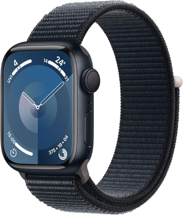 Apple Watch Series 9 (GPS, 41 mm) Smartwatch with Aluminium Case and Sport Loop Bracelet in Midnight. Fitness Tracker, Blood Oxygen and ECG Apps, Always-On Retina Display, CO₂ Neutral