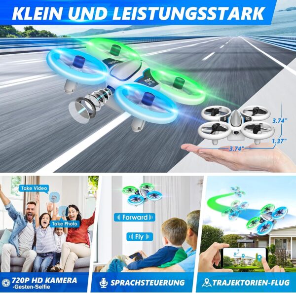 Mini Drone with Camera HD 720P for Children, RC Drone with LED Lights, Quadcopter with 3D Flips, Headless Mode and 3 Batteries, 21 Minutes Long Flight Time, Toy Drone Helicopter for Children and - Image 2