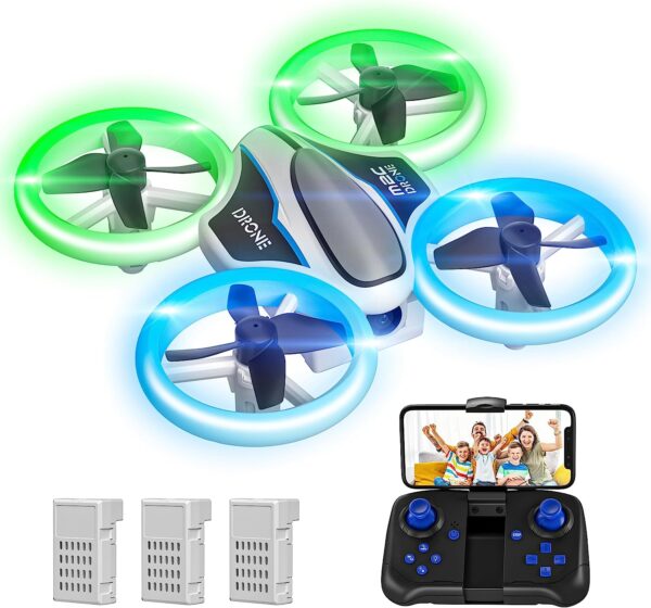 Mini Drone with Camera HD 720P for Children, RC Drone with LED Lights, Quadcopter with 3D Flips, Headless Mode and 3 Batteries, 21 Minutes Long Flight Time, Toy Drone Helicopter for Children and