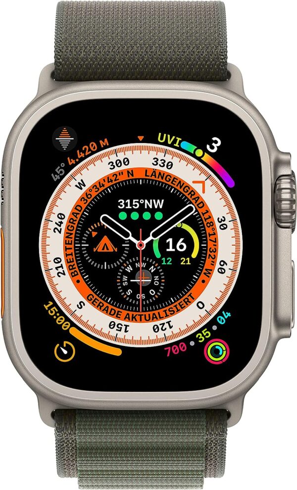 Apple Watch Ultra (GPS + Cellular, 49mm) Smartwatch - Titangehäuse, Alpine Loop Grün - Medium. Fitnesstracker, präzisesGPS, Aktionstaste, extra Lange Batterielaufzeit, helleres Retina Display - Image 2