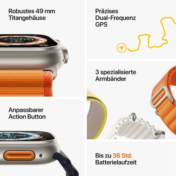 Apple Watch Ultra (GPS + Cellular, 49mm) Smartwatch - Titangehäuse, Alpine Loop Grün - Medium. Fitnesstracker, präzisesGPS, Aktionstaste, extra Lange Batterielaufzeit, helleres Retina Display - Image 6