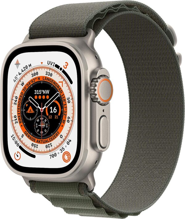 Apple Watch Ultra (GPS + Cellular, 49mm) Smartwatch - Titangehäuse, Alpine Loop Grün - Medium. Fitnesstracker, präzisesGPS, Aktionstaste, extra Lange Batterielaufzeit, helleres Retina Display