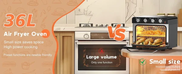 S06f6874efa83415c98a0813ff96b52f2E-2.webp Karinear 36L Air Fryer Oven, 1700W Stainless Steel Airfryer 10 in 1 Countertop Oven, Double-layered Glass Door, Accessory Set