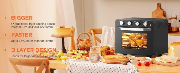 S3d799eebd7ee453ba96516b258394a3br-2.webp Karinear 36L Air Fryer Oven, 1700W Stainless Steel Airfryer 10 in 1 Countertop Oven, Double-layered Glass Door, Accessory Set