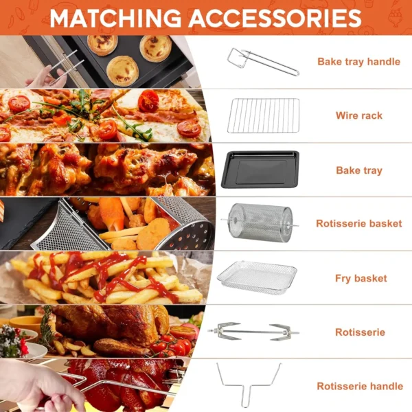 S41a939aa43ed410db147b6a2509970190-3.webp Karinear 36L Air Fryer Oven, 1700W Stainless Steel Airfryer 10 in 1 Countertop Oven, Double-layered Glass Door, Accessory Set