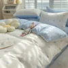 Ins Blue Love Heart Bedding Set Soft Bed Flat Sheet Pillowcase Women Girls Duvet Cover Twin Full Queen Size Home Textiles