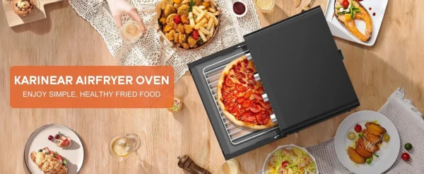 S4b44dd738fee4e26bdbee59170318d9a5-2.webp Karinear 36L Air Fryer Oven, 1700W Stainless Steel Airfryer 10 in 1 Countertop Oven, Double-layered Glass Door, Accessory Set