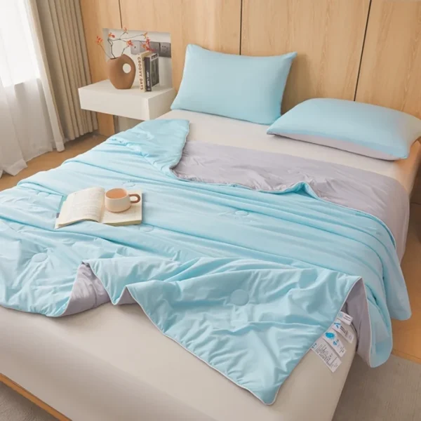 Sa45e6b8dab38428e90ebe8f51e217bdbt.webp 1pc Cooling Summer Quilt,Blue Grey AB Side Cool Feeling Comforter.Smooth,Skin-friendly Blanket Home Kids Adult Bedding 150*200cm