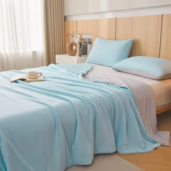 Sc2fef529f3414796b07a1d7cf9aea214g.webp 1pc Cooling Summer Quilt,Blue Grey AB Side Cool Feeling Comforter.Smooth,Skin-friendly Blanket Home Kids Adult Bedding 150*200cm