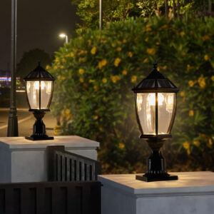 Black Solar Powered LED Outdoor Lantern, Vintage Garden Light With Elegant Glass Design For Pathways, Yards, And Patios 2-Pack