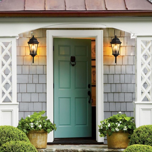 Outdoor Waterproof Retro Wall Light – 2-Pack Black Aluminum with Clear Bubble Glass & Light Sensing