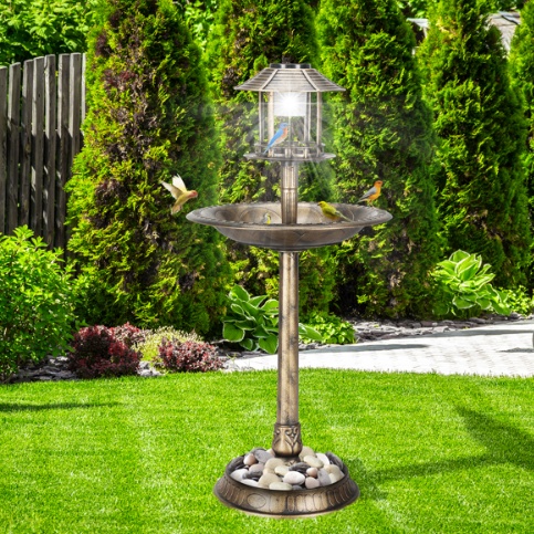 Bronze, With Solar Light, Bird Bath 51x51x106cm Plastic Round